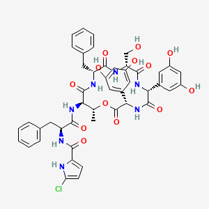 N-[(2S)-1-[[(3S,6R,9R,12R,15R,16R)-12-benzyl-3,6-bis(3,5-dihydroxyphenyl)-9-(hydroxymethyl)-16-methyl-2,5,8,11,14-pentaoxo-1-oxa-4,7,10,13-tetrazacyclohexadec-15-yl]amino]-1-oxo-3-phenylpropan-2-yl]-5-chloro-1H-pyrrole-2-carboxamide