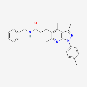 molecular formula C26H28N4O B1242225 N-(phenylmethyl)-3-[3,4,6-trimethyl-1-(4-methylphenyl)-5-pyrazolo[3,4-b]pyridinyl]propanamide 