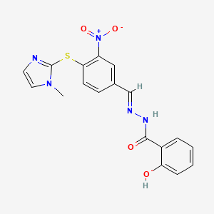 molecular formula C18H15N5O4S B1242226 2-hydroxy-N'-[(E)-{4-[(1-methyl-1H-imidazol-2-yl)sulfanyl]-3-nitrophenyl}methylidene]benzohydrazide 