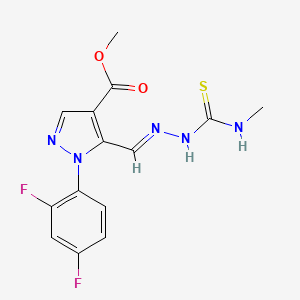 molecular formula C14H13F2N5O2S B1242231 1-(2,4-二氟苯基)-5-{2-[(甲基氨基)碳硫代基]-甲酰肼基}-1H-吡唑-4-甲酸甲酯 