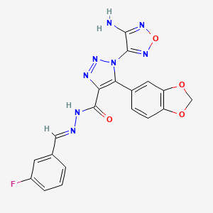 molecular formula C19H13FN8O4 B1242273 1-(4-amino-1,2,5-oxadiazol-3-yl)-5-(1,3-benzodioxol-5-yl)-N'-[(E)-(3-fluorophenyl)methylidene]-1H-1,2,3-triazole-4-carbohydrazide 