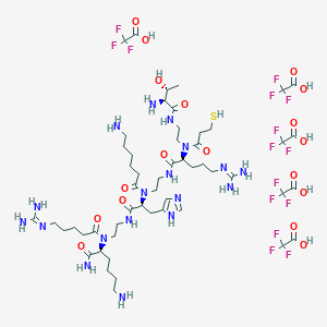 molecular formula C53H87F15N18O18S B12422761 (2S)-6-amino-2-[2-[[(2S)-2-[6-aminohexanoyl-[2-[[(2S)-2-[2-[[(2S,3R)-2-amino-3-hydroxybutanoyl]amino]ethyl-(3-sulfanylpropanoyl)amino]-5-(diaminomethylideneamino)pentanoyl]amino]ethyl]amino]-3-(1H-imidazol-5-yl)propanoyl]amino]ethyl-[5-(diaminomethylideneamino)pentanoyl]amino]hexanamide;2,2,2-trifluoroacetic acid 