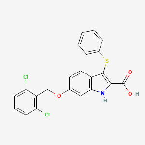 molecular formula C22H15Cl2NO3S B1242297 6-[(2,6-dichlorophenyl)methoxy]-3-phenylsulfanyl-1H-indole-2-carboxylic acid 