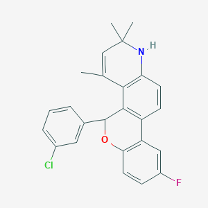 molecular formula C25H21ClFNO B1242300 5-(3-Chloro-phenyl)-9-fluoro-2,2,4-trimethyl-2,5-dihydro-1H-6-oxa-1-aza-chrysene 