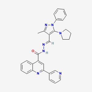 molecular formula C30H27N7O B1242318 N-[(3-methyl-1-phenyl-5-pyrrolidino-pyrazol-4-yl)methyleneamino]-2-(3-pyridyl)cinchoninamide 