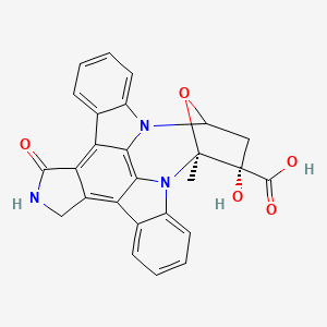 molecular formula C26H19N3O5 B1242323 (15S,16S)-16-hydroxy-15-methyl-3-oxo-28-oxa-4,14,19-triazaoctacyclo[12.11.2.115,18.02,6.07,27.08,13.019,26.020,25]octacosa-1,6,8,10,12,20,22,24,26-nonaene-16-carboxylic acid 