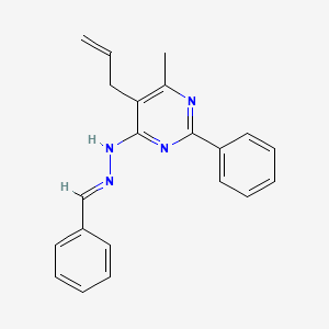 molecular formula C21H20N4 B1242347 N-[(E)-benzylideneamino]-6-methyl-2-phenyl-5-prop-2-enylpyrimidin-4-amine 