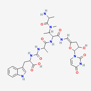 molecular formula C32H41N9O10 B1242363 2-[[1-[[3-[2-aminopropanoyl(methyl)amino]-1-[[(Z)-[5-(2,4-dioxopyrimidin-1-yl)-4-hydroxyoxolan-2-ylidene]methyl]amino]-1-oxobutan-2-yl]amino]-1-oxopropan-2-yl]carbamoylamino]-3-(1H-indol-3-yl)propanoic acid 
