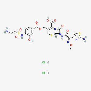 molecular formula C23H27Cl2N7O10S3 B1242374 7-2-(2-Amino-4-thiazolyl)-2-methoxyiminoacetamido-3-4-(2-aminoethylsulfonamido)-3-hydroxybenzoyloxymethyl-3-cephem-3-carboxylic acid CAS No. 122289-21-8