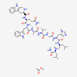 molecular formula C58H83N15O11 B12423745 acetic acid;(2S)-N-[(2S)-1-[[(2S)-1-[[(2S)-1-[[2-[[(2S)-1-[[(2S)-1-[[(2S)-1-amino-4-methyl-1-oxopentan-2-yl]amino]-4-methylpentan-2-yl]amino]-3-(1H-imidazol-5-yl)-1-oxopropan-2-yl]amino]-2-oxoethyl]amino]-3-methyl-1-oxobutan-2-yl]amino]-1-oxopropan-2-yl]amino]-3-(1H-indol-3-yl)-1-oxopropan-2-yl]-2-[[(3R)-2,3,4,9-tetrahydro-1H-pyrido[3,4-b]indole-3-carbonyl]amino]pentanediamide 