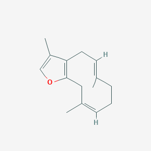 molecular formula C15H20O B1242376 (5E,9Z)-3,6,10-trimethyl-4,7,8,11-tetrahydrocyclodeca[b]furan 