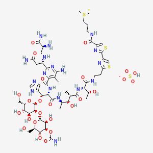 3-[[2-[2-[2-[[(2S,3R)-2-[[(2S,3R,4R)-4-[[(2S,3S)-2-[[6-amino-2-[(1S)-3-amino-1-[[(2S)-2,3-diamino-3-oxopropyl]amino]-3-oxopropyl]-5-methylpyrimidine-4-carbonyl]amino]-3-[(2R,3S,4S,5S,6S)-3-[(2R,3S,4S,5R,6R)-4-carbamoyloxy-3,5-dihydroxy-6-(hydroxymethyl)oxan-2-yl]oxy-4,5-dihydroxy-6-(hydroxymethyl)oxan-2-yl]oxy-3-(1H-imidazol-5-yl)propanoyl]amino]-3-hydroxy-2-methylpentanoyl]amino]-3-hydroxybutanoyl]amino]ethyl]-1,3-thiazol-4-yl]-1,3-thiazole-4-carbonyl]amino]propyl-dimethylsulfanium;hydrogen sulfate