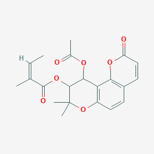 molecular formula C21H22O7 B1242427 (10-acetyloxy-8,8-dimethyl-2-oxo-9,10-dihydropyrano[2,3-f]chromen-9-yl) (Z)-2-methylbut-2-enoate 