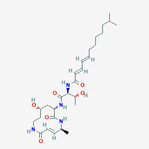 molecular formula C28H46N4O6 B1242446 (2E,4E)-N-[(2S,3R)-3-hydroxy-1-[[(3E,5S,8S,10S)-10-hydroxy-5-methyl-2,7-dioxo-1,6-diazacyclododec-3-en-8-yl]amino]-1-oxobutan-2-yl]-11-methyldodeca-2,4-dienamide 