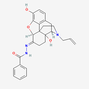 molecular formula C26H27N3O4 B1242464 N-[(E)-[(4R,7aS)-4a,9-dihydroxy-3-prop-2-enyl-2,4,5,6,7a,13-hexahydro-1H-4,12-methanobenzofuro[3,2-e]isoquinolin-7-ylidene]amino]benzamide 