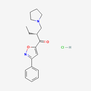 molecular formula C18H23ClN2O2 B1242488 (2R)-1-(3-phenyl-1,2-oxazol-5-yl)-2-(pyrrolidin-1-ylmethyl)butan-1-one;hydrochloride 