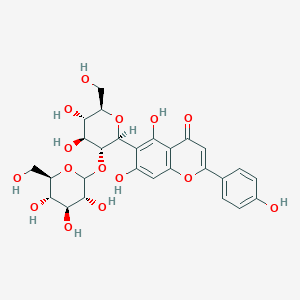 molecular formula C27H30O15 B1242490 (1S)-1,5-anhydro-1-[5,7-dihydroxy-2-(4-hydroxyphenyl)-4-oxo-4H-chromen-6-yl]-2-O-beta-D-glucopyranosyl-D-glucitol 