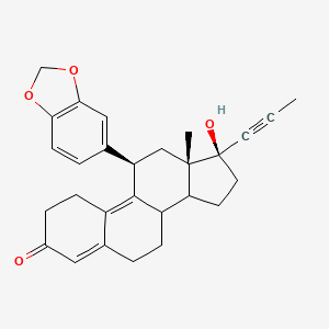 molecular formula C28H30O4 B1242499 (11R,13S,17S)-11-(1,3-benzodioxol-5-yl)-17-hydroxy-13-methyl-17-prop-1-ynyl-1,2,6,7,8,11,12,14,15,16-decahydrocyclopenta[a]phenanthren-3-one 