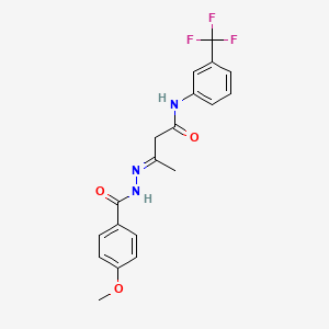 molecular formula C19H18F3N3O3 B1242524 (3E)-3-{2-[(4-甲氧基苯基)羰基]肼亚基}-N-[3-(三氟甲基)苯基]丁酰胺 