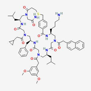 molecular formula C73H98N10O11S B12425258 2-[(4S,10S,16S,22S)-4-(4-aminobutyl)-16-benzyl-18-(2-cyclopropylacetyl)-12-[2-(3,5-dimethoxyphenyl)acetyl]-10,22-bis(2-methylpropyl)-6-(2-naphthalen-2-ylacetyl)-2,8,14,20,25-pentaoxo-28-thia-3,6,9,12,15,18,21,24-octazabicyclo[28.2.2]tetratriaconta-1(32),30,33-trien-24-yl]acetamide 