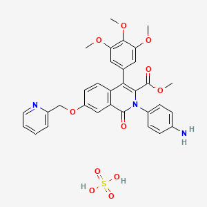 molecular formula C32H31N3O11S B1242534 Methyl 2-(4-aminophenyl)-1-oxo-7-(pyridin-2-ylmethoxy)-4-(3,4,5-trimethoxyphenyl)isoquinoline-3-carboxylate;sulfuric acid CAS No. 212500-03-3