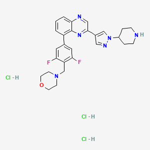 molecular formula C27H31Cl3F2N6O B12425573 4-[[2,6-difluoro-4-[3-(1-piperidin-4-ylpyrazol-4-yl)quinoxalin-5-yl]phenyl]methyl]morpholine;trihydrochloride 