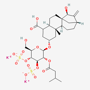 molecular formula C30H44K2O16S2 B12425723 dipotassium;[(2R,3R,4R,5R,6R)-2-[[(1R,4R,7R,9R,10S,13R,15S)-5-carboxy-15-hydroxy-9-methyl-14-methylidene-7-tetracyclo[11.2.1.01,10.04,9]hexadecanyl]oxy]-6-(hydroxymethyl)-3-(3-methylbutanoyloxy)-5-sulfonatooxyoxan-4-yl] sulfate 