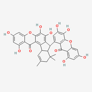 molecular formula C36H28O12 B1242582 1,3,6,7-四羟基-9,9,11-三甲基-8-(3,4,6,8-四羟基-9-氧代氧杂蒽-1-基)-8,8a,10,12a-四氢茚满并[1,2-a]氧杂蒽-13-酮 