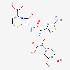 molecular formula C20H17N5O9S2 B1242593 7-[[(2E)-2-(2-amino-1,3-thiazol-4-yl)-2-[carboxy-(3,4-dihydroxyphenyl)methoxy]iminoacetyl]amino]-8-oxo-5-thia-1-azabicyclo[4.2.0]oct-2-ene-2-carboxylic acid 