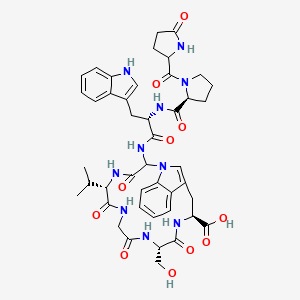 molecular formula C44H52N10O11 B12425972 (5S,11S,14S)-11-(hydroxymethyl)-2-[[(2S)-3-(1H-indol-3-yl)-2-[[(2S)-1-(5-oxopyrrolidine-2-carbonyl)pyrrolidine-2-carbonyl]amino]propanoyl]amino]-3,6,9,12-tetraoxo-5-propan-2-yl-1,4,7,10,13-pentazatricyclo[14.6.1.017,22]tricosa-16(23),17,19,21-tetraene-14-carboxylic acid 