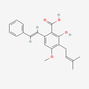 molecular formula C21H22O4 B1242599 2-Hydroxy-4-methoxy-3-(3-methyl-2-butenyl)-6-(2-phenylethenyl)benzoic acid CAS No. 87402-84-4