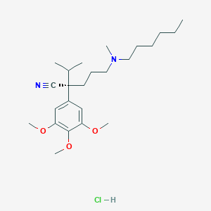 molecular formula C24H41ClN2O3 B1242600 (2S)-5-[hexyl(methyl)amino]-2-propan-2-yl-2-(3,4,5-trimethoxyphenyl)pentanenitrile;hydrochloride 