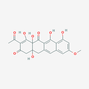 molecular formula C21H18O9 B1242608 2-acetyl-3,4a,10,11,12a-pentahydroxy-8-methoxy-4a,12a-dihydrotetracene-1,12(4H,5H)-dione 