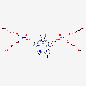 molecular formula C70H107N7O16 B1242612 [(6Z,11Z,15Z,20Z)-13,14-diethyl-3,4,8,19,23,24-hexamethyl-25,26,27,28,29-pentaazahexacyclo[20.2.1.1(2,5).1(7,10).1(12,15).1(17,20)]nonacosa-1(24),2,4,6,8,10(28),11,13,15,17(26),18,20,22-tridecaene-9,18-diyl]dipropane-3,1-diyl bis(bis{2-[2-(2-methoxyethoxy)ethoxy]ethyl}carbamate) 