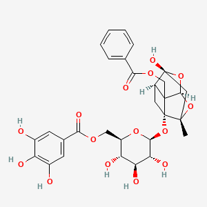 molecular formula C30H32O15 B12426295 [(2R,3S,4S,5R,6S)-6-[[(1R,3R,5R,6R,8S)-2-(benzoyloxymethyl)-6-hydroxy-8-methyl-9,10-dioxatetracyclo[4.3.1.02,5.03,8]decan-3-yl]oxy]-3,4,5-trihydroxyoxan-2-yl]methyl 3,4,5-trihydroxybenzoate 