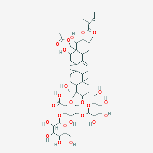 molecular formula C55H86O24 B12426346 6-({8a-[(Acetyloxy)methyl]-8,9-dihydroxy-4-(hydroxymethyl)-4,6a,6b,11,11,14b-hexamethyl-10-[(2-methylbut-2-enoyl)oxy]-1,2,3,4a,5,6,7,8,9,10,12,12a,14,14a-tetradecahydropicen-3-yl}oxy)-4-hydroxy-3,5-bis({[3,4,5-trihydroxy-6-(hydroxymethyl)oxan-2-yl]oxy})oxane-2-carboxylic acid 