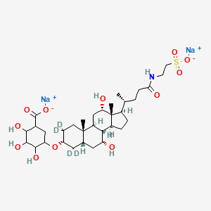 molecular formula C33H53NNa2O12S B12426566 disodium;2,3,4-trihydroxy-5-[[(3R,5R,7R,8R,9S,10S,12S,13R,14S,17R)-2,2,4,4-tetradeuterio-7,12-dihydroxy-10,13-dimethyl-17-[(2R)-5-oxo-5-(2-sulfonatoethylamino)pentan-2-yl]-3,5,6,7,8,9,11,12,14,15,16,17-dodecahydro-1H-cyclopenta[a]phenanthren-3-yl]oxy]cyclohexane-1-carboxylate 