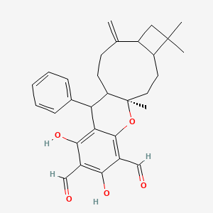 molecular formula C30H34O5 B12426582 (2aS,4aS,10S,10aR,13aR)-1,2,2a,3,4,4a,10,10a,11,12,13,13a-Dodecahydro-7,9-dihydroxy-2,2,4a-trimethyl-13-methylene-10-phenylbenzo[b]cyclobuta[5,6]cyclonona[1,2-e]pyran-6,8-dicarboxaldehyde 