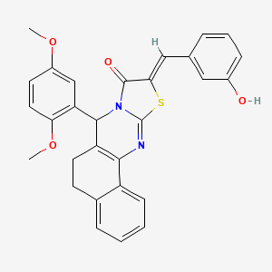 molecular formula C29H24N2O4S B1242659 7-(2,5-Dimethoxy-phenyl)-9-[1-(3-hydroxy-phenyl)-meth-(Z)-ylidene]-5,7-dihydro-6H-10-thia-7a,11-diaza-cyclopenta[b]phenanthren-8-one 