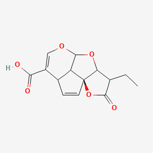 molecular formula C14H14O6 B12426630 1,7-Dioxa-2H-cyclopent[cd]indene-2-acetic acid, 5-carboxy-alpha-ethyl-2a,4a,7a,7b-tetrahydro-2a-hydroxy-, gamma-lactone 