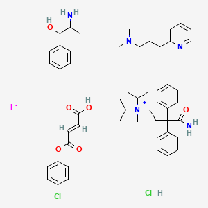 (4-Amino-4-oxo-3,3-diphenylbutyl)-methyl-di(propan-2-yl)azanium;2-amino-1-phenylpropan-1-ol;(E)-4-(4-chlorophenoxy)-4-oxobut-2-enoic acid;N,N-dimethyl-3-pyridin-2-ylpropan-1-amine;iodide;hydrochloride