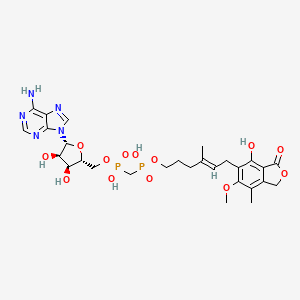 molecular formula C28H37N5O13P2 B1242686 [(2R,3S,4R,5R)-5-(6-aminopurin-9-yl)-3,4-dihydroxy-tetrahydrofuran-2-yl]methoxy-[[hydroxy-[(E)-6-(4-hydroxy-6-methoxy-7-methyl-3-oxo-1H-isobenzofuran-5-yl)-4-methyl-hex-4-enoxy]phosphoryl]methyl]phosphinic acid 