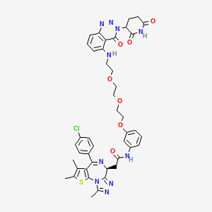 molecular formula C43H43ClN10O7S B12427363 2-[(9S)-7-(4-chlorophenyl)-4,5,13-trimethyl-3-thia-1,8,11,12-tetrazatricyclo[8.3.0.02,6]trideca-2(6),4,7,10,12-pentaen-9-yl]-N-[3-[2-[2-[2-[[3-(2,6-dioxopiperidin-3-yl)-4-oxo-1,2,3-benzotriazin-5-yl]amino]ethoxy]ethoxy]ethoxy]phenyl]acetamide 