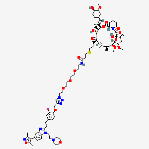 3-[3-[(1R,9S,12S,13R,14S,17R,18E,21S,23S,24R,25S,27R)-1,14-dihydroxy-12-[(E)-1-[(1R,3R,4R)-4-hydroxy-3-methoxycyclohexyl]prop-1-en-2-yl]-23,25-dimethoxy-13,19,21,27-tetramethyl-2,3,10,16-tetraoxo-11,28-dioxa-4-azatricyclo[22.3.1.04,9]octacos-18-en-17-yl]propylsulfanyl]-N-[2-[2-[2-[2-[4-[[4-[2-[5-(3,5-dimethyl-1,2-oxazol-4-yl)-1-(2-morpholin-4-ylethyl)benzimidazol-2-yl]ethyl]-2-fluorophenoxy]methyl]triazol-1-yl]ethoxy]ethoxy]ethoxy]ethyl]propanamide