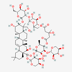 molecular formula C64H100O31 B12427554 (1R,4S,7S,8S,9R,11S,13S,14S,18S,23R,24S,25S,26R,27S,29R,30S,31S,32R,34R,36R,37S,39R,40R,43R,44R,48S,53R,55S,58S,59R)-7,8,18,24,25,26,30,31,37,53,59-undecahydroxy-32,56-bis(hydroxymethyl)-13,18,39,43,50,50,55,56-octamethyl-58-[(2S,3R,4S,5R)-3,4,5-trihydroxyoxan-2-yl]oxy-3,5,10,12,15,21,28,33,35,57-decaoxadecacyclo[41.9.3.211,14.123,27.136,40.01,48.04,9.029,34.039,44.047,55]nonapentacont-46-ene-2,16,20-trione 