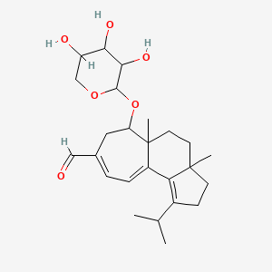 molecular formula C25H36O6 B1242757 3a,5a-二甲基-1-丙-2-基-6-(3,4,5-三羟基氧杂-2-基)氧基-2,3,4,5,6,7-六氢环庚并[e]茚-8-甲醛 