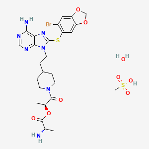 L-Alanine, (1S)-2-(4-(2-(6-amino-8-((6-bromo-1,3-benzodioxol-5-yl)thio)-9H-purin-9-yl)ethyl)-1-piperidinyl)-1-methyl-2-oxoethyl ester methanesulfonate, hydrate