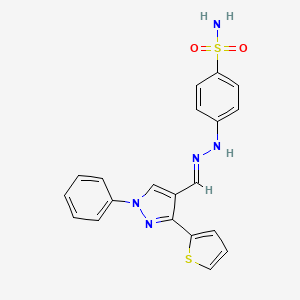 molecular formula C20H17N5O2S2 B1242803 4-[(2E)-2-[(1-phenyl-3-thiophen-2-ylpyrazol-4-yl)methylidene]hydrazinyl]benzenesulfonamide 