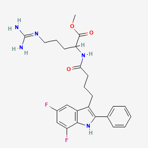 molecular formula C25H29F2N5O3 B1242917 5-(diaminomethylideneamino)-2-[[4-(5,7-difluoro-2-phenyl-1H-indol-3-yl)-1-oxobutyl]amino]pentanoic acid methyl ester 
