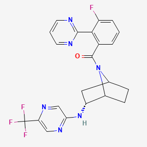 molecular formula C22H18F4N6O B12429332 (3-fluoro-2-pyrimidin-2-ylphenyl)-[(2R)-2-[[5-(trifluoromethyl)pyrazin-2-yl]amino]-7-azabicyclo[2.2.1]heptan-7-yl]methanone 